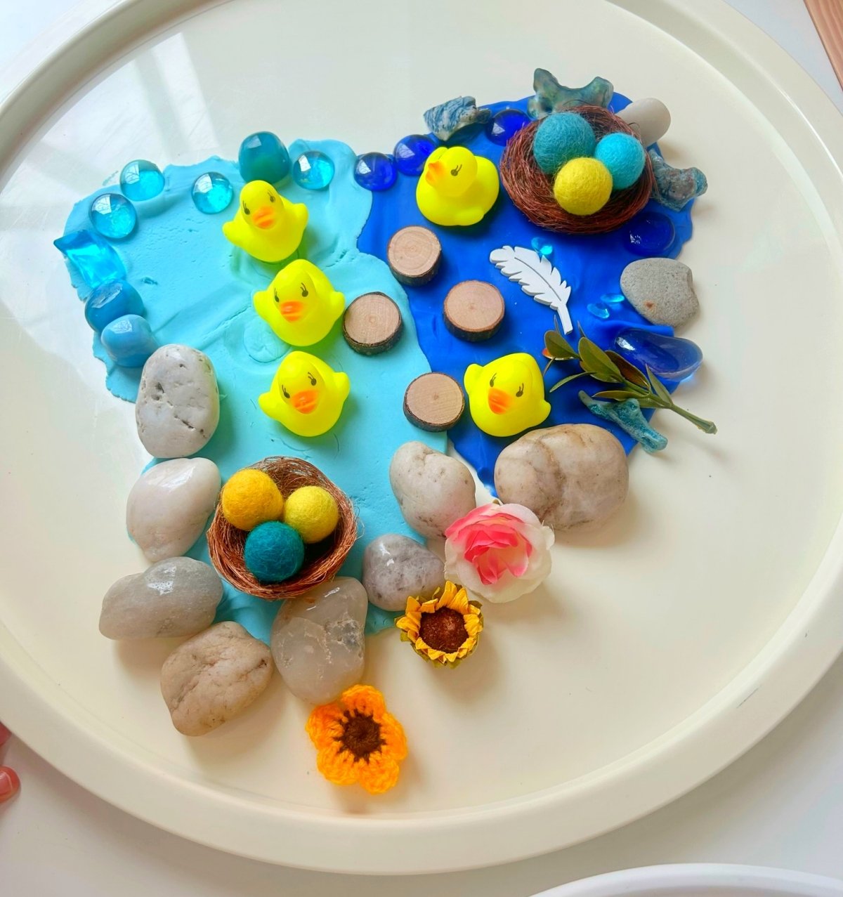 creating a duck pond with a variety of materials
