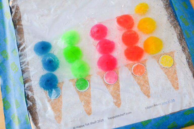 Counting and Color Matching Pompom Ice Cream Hair Gel Sensory Bag