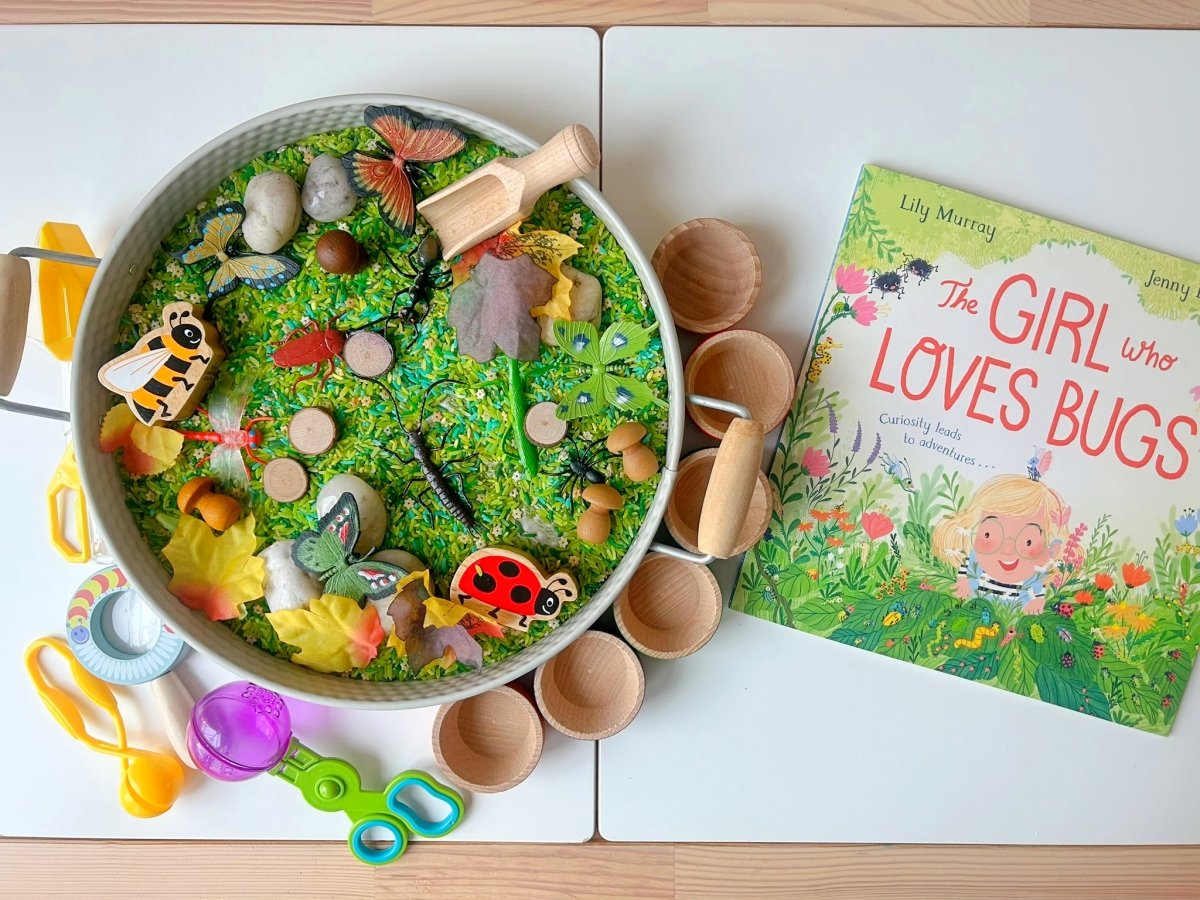 read the book about the girl who loves bugs, and set up a sensory tray with bugs, for a fun spring activity for kids