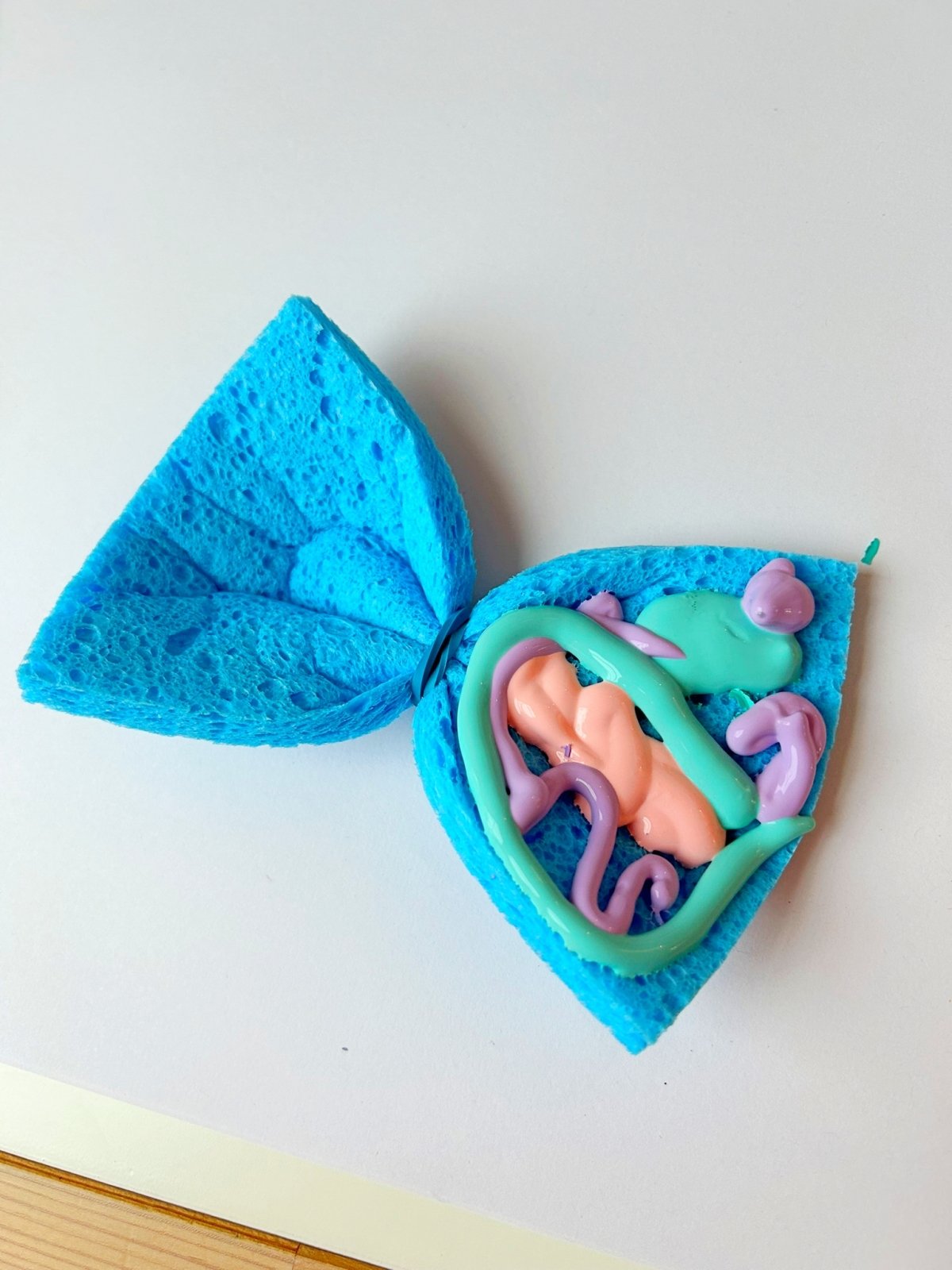 squirt paint onto a small sponge with an elastic band in the middle