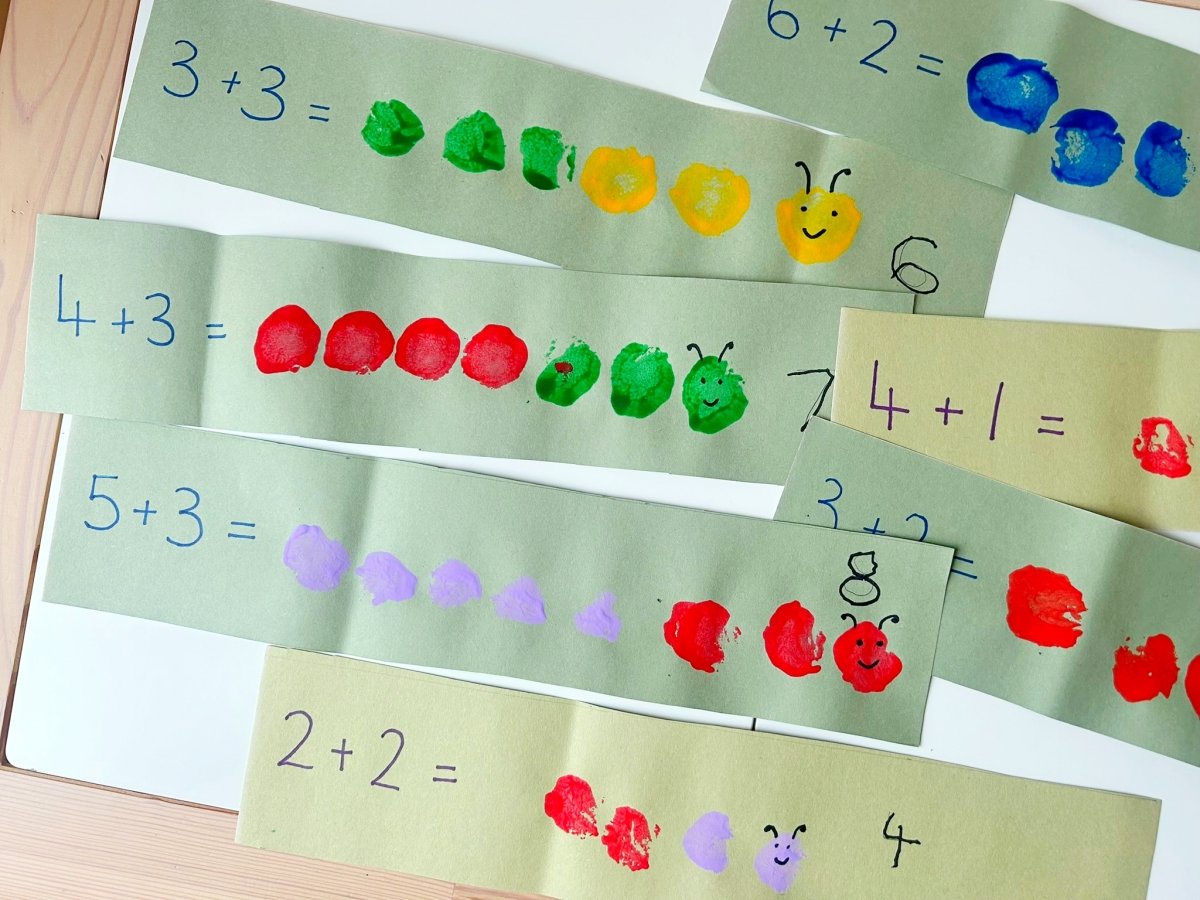 caterpillar addition activity for kids during spring time