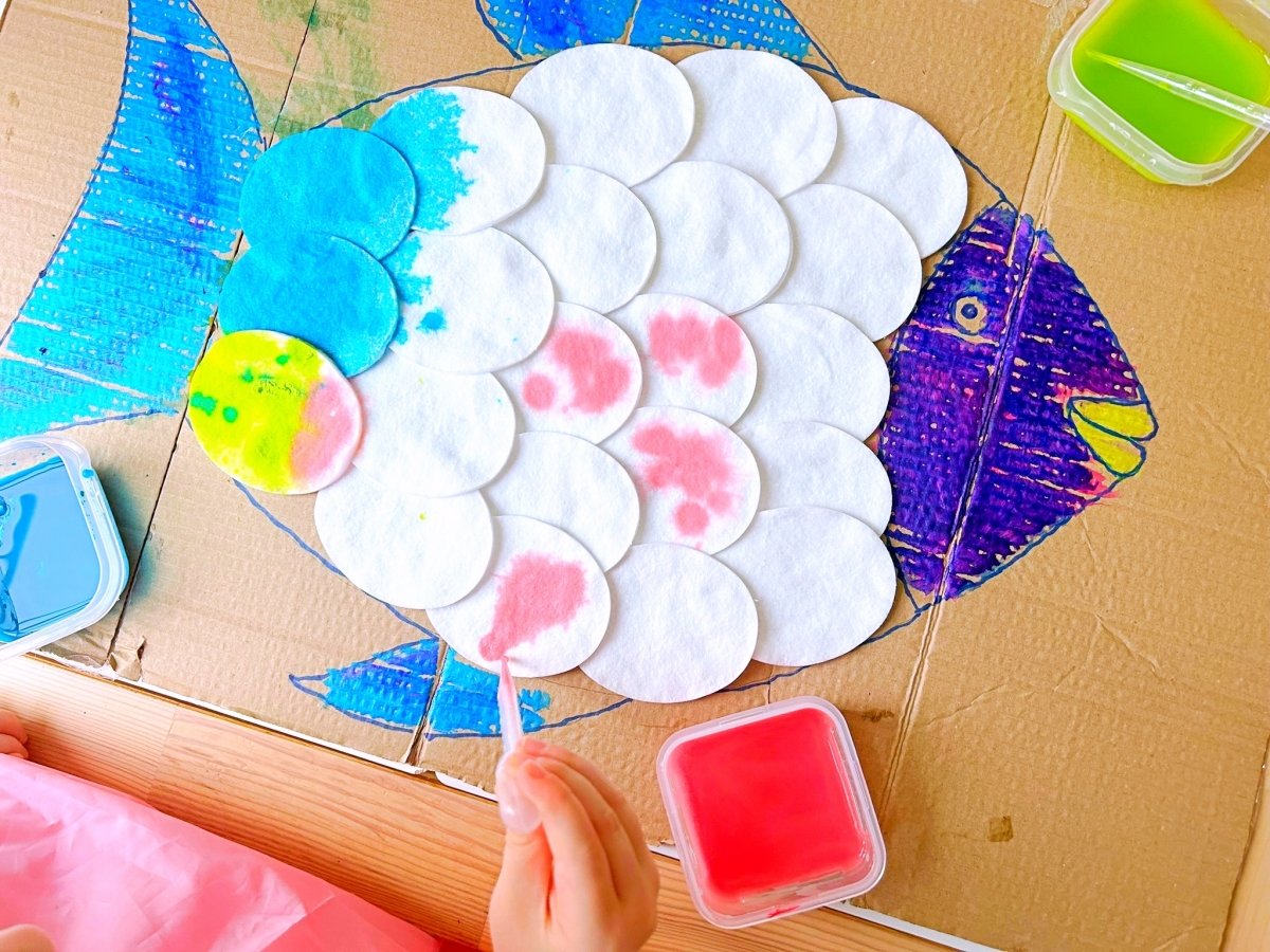 cotton pad fish painting activity for children