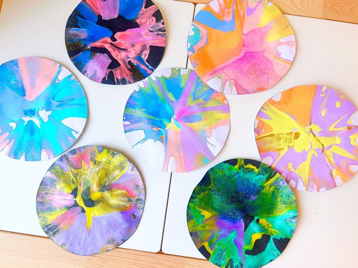 colourful patterns made by spin painting activity