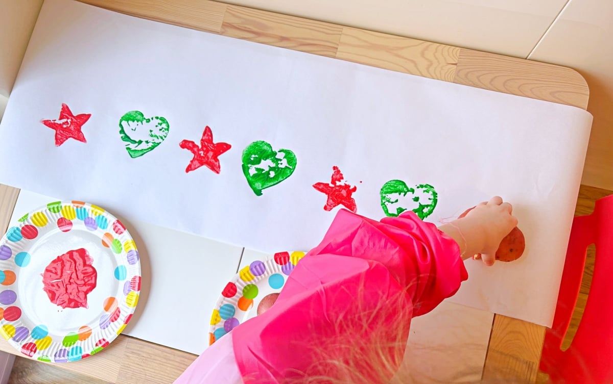 potato printing activity for making patterns and practising fine motor skills