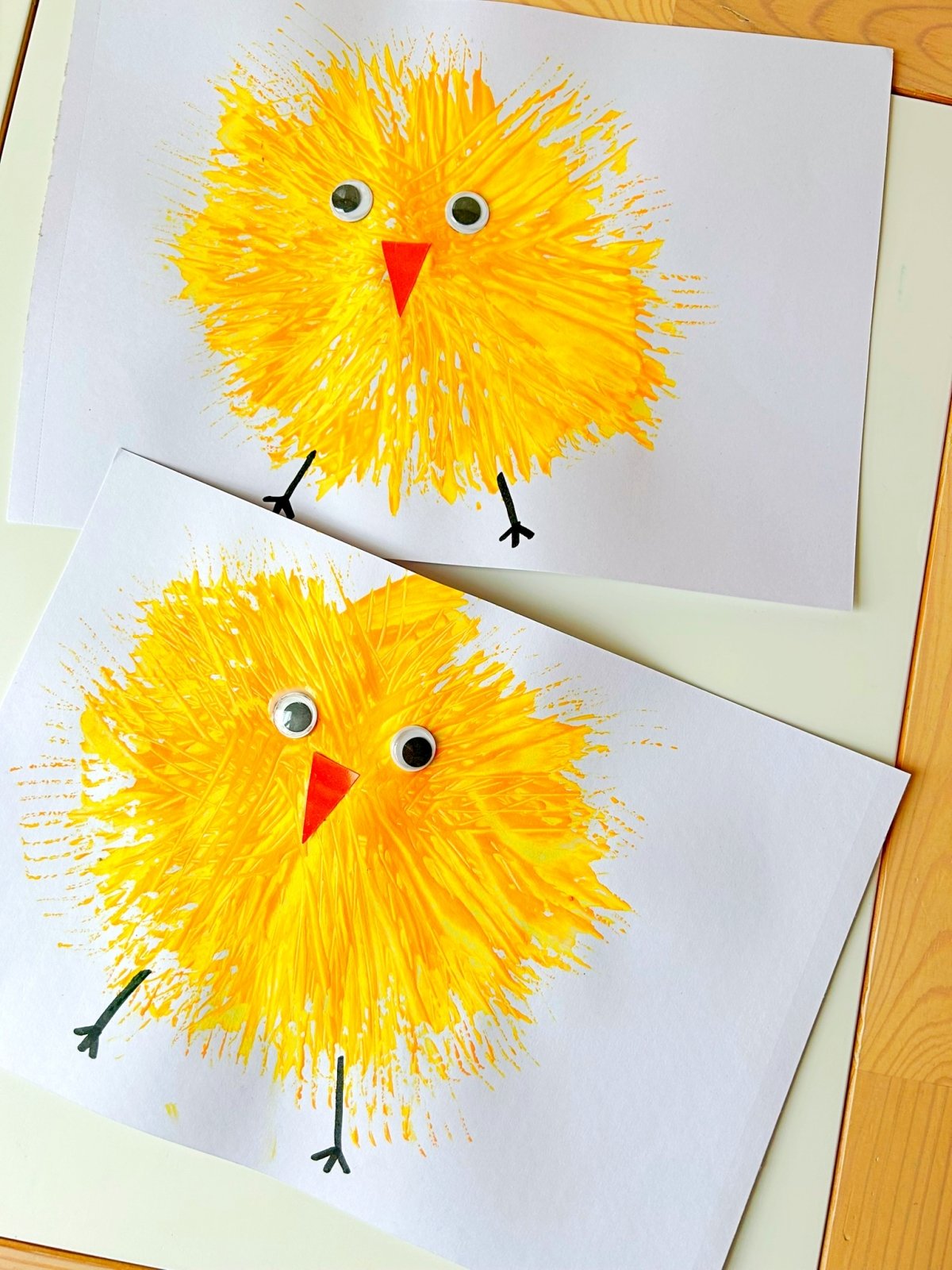 painting of yellow chick using fork